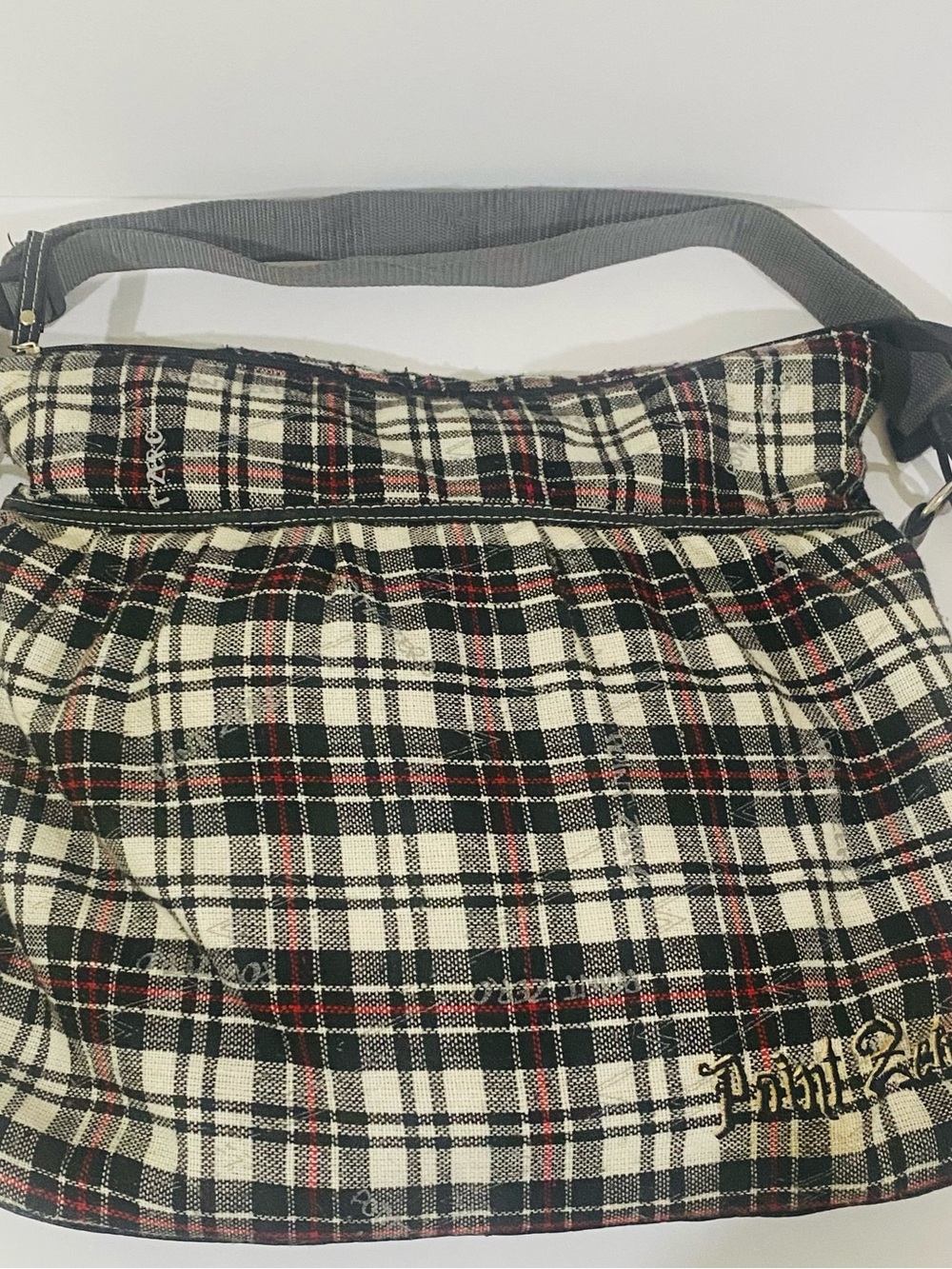 Point Zero Plaid Shoulder Bag in Cream, Black & Red